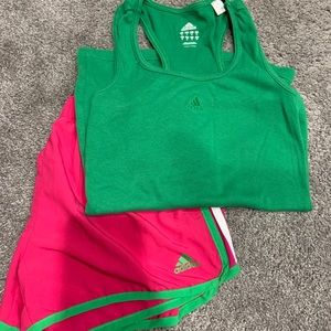 Adidas running shorts and tank top